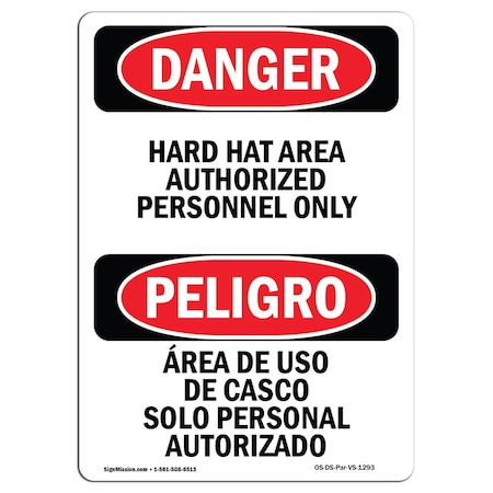 Signmission OSHA Sign, Hard Hat Area Authorized Bilingual, 5in X 3.5in Decal, 3.5" W, 5" H, Bilingual Spanish OS-DS-D-35-VS-1293